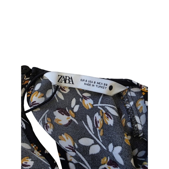 Zara Womens Floral Babydoll Mini Dress Black Yellow Long Sleeve Size S 4437/290 - Picture 3 of 9